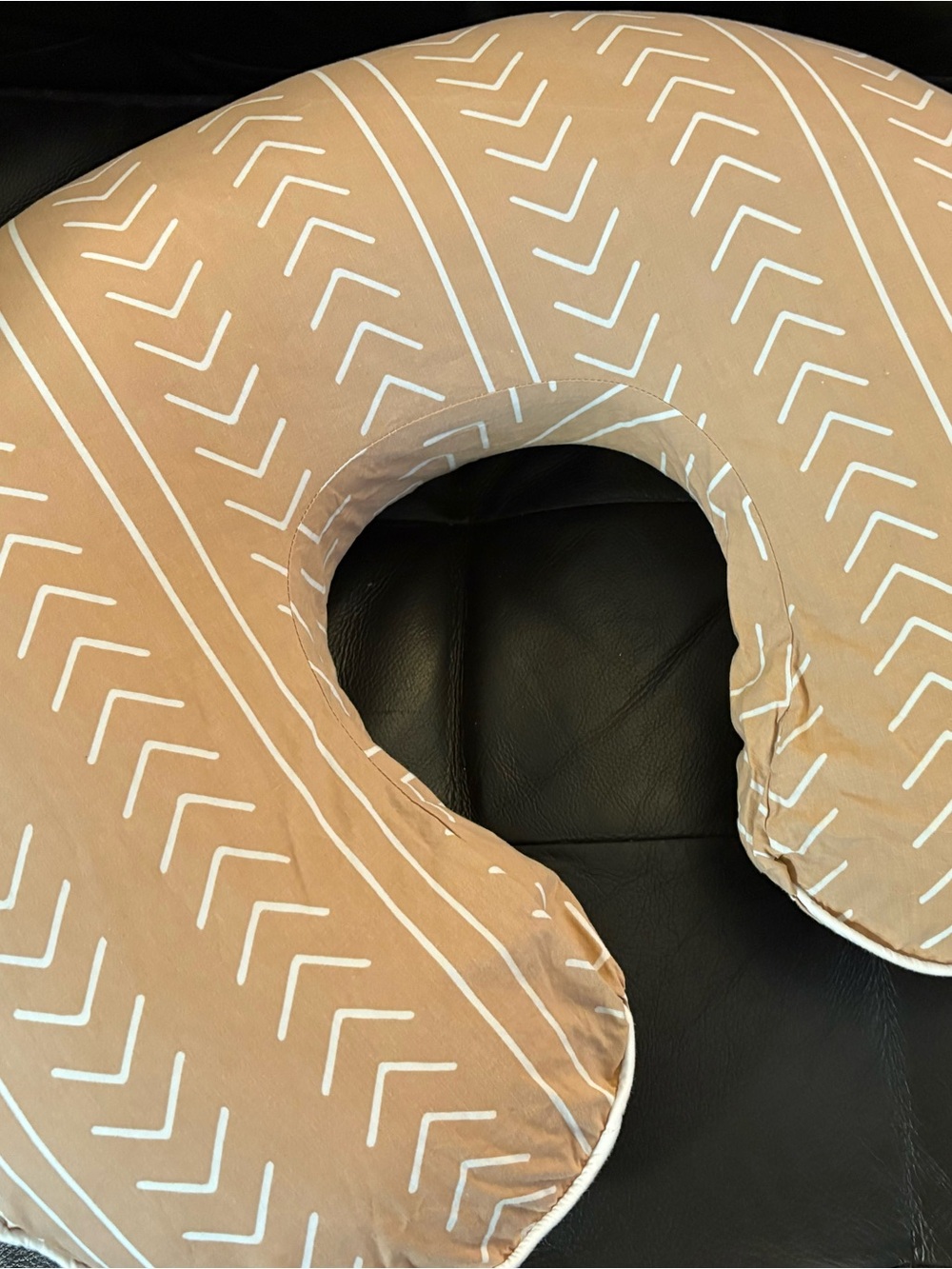 Neutral Tan Nursing Pillow with White Chevron Pattern